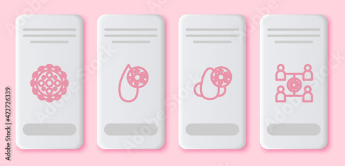 Set line Virus, Blood test and virus, Runny nose and spread. White rectangle button. Vector