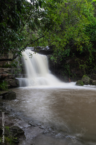Strong flow at Lilly Pilly waterfall after rain, Lane Cove, NSW, Australia.