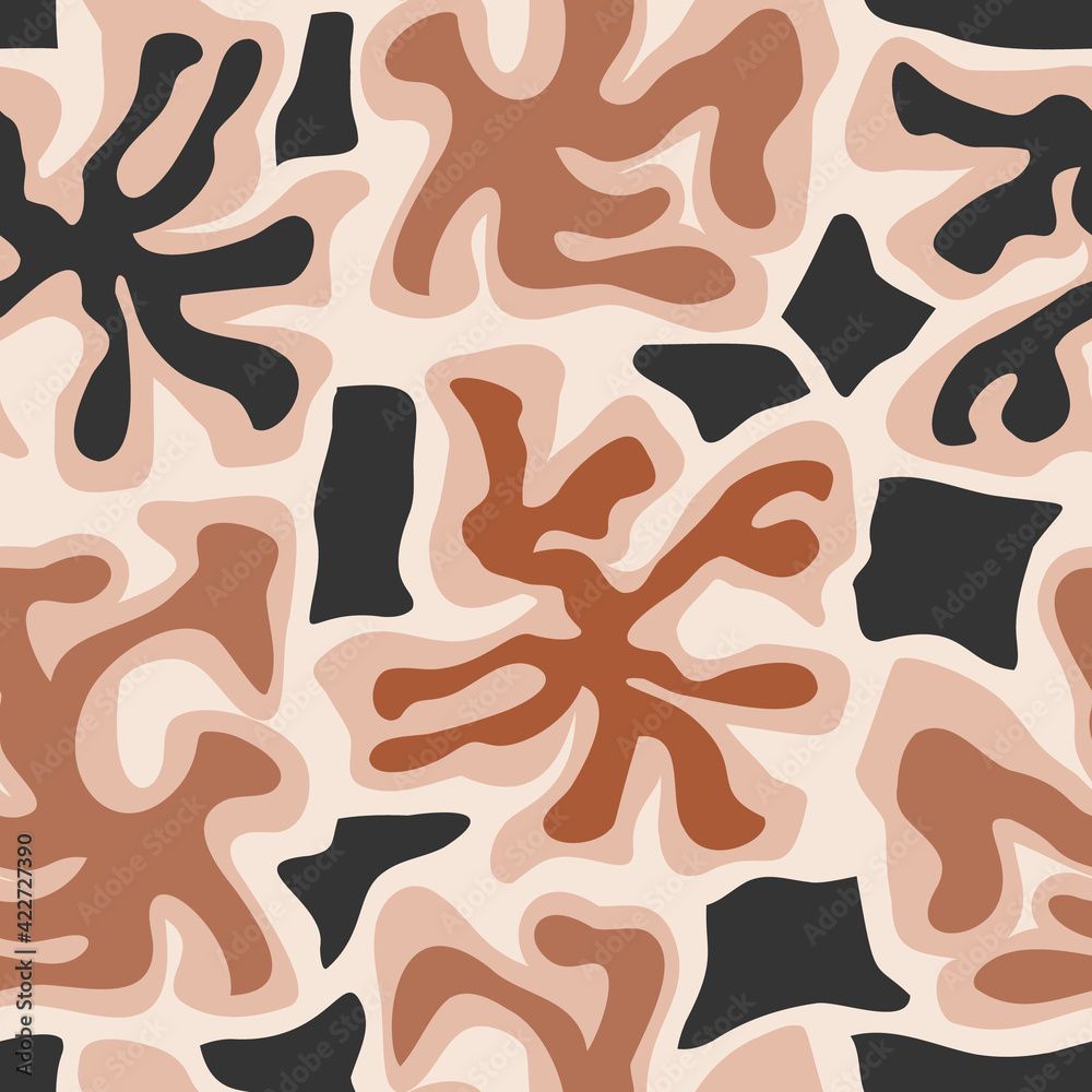 Abstract organic shapes in pastel shades of beige.