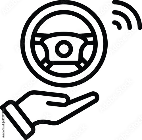Self driving driver assistance Concept, Streering Wheel Vector Icon Design, Autonomous driverless vehicle Symbol, Robo car Sign, Automated driving system stock illustration