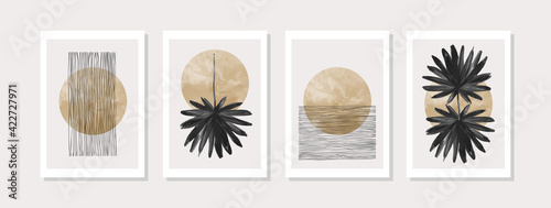Abstract geometric, natural shapes poster set in mid century style.