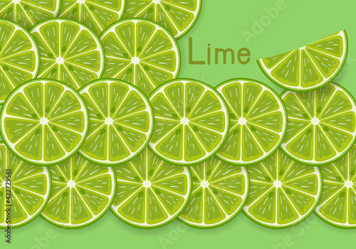 Isolated citrus slices fresh fruits cut in half lime on green background. Vector Illustration Design.