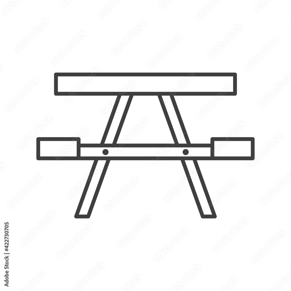 Mesa de picnic con asientos de madera con lineas de color gris