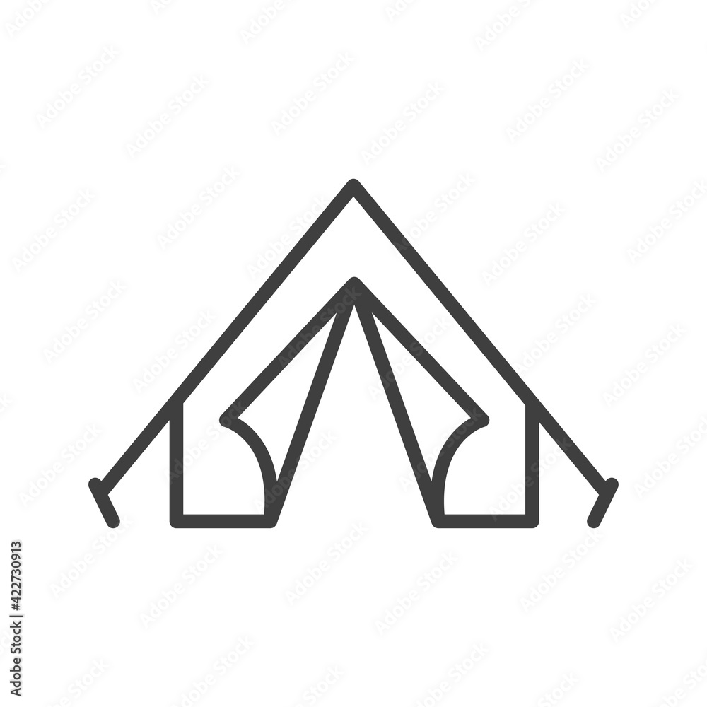 Camping club. Tienda de acampada con lineas en color gris Camping club. Tienda de acampada con lineas en color gris