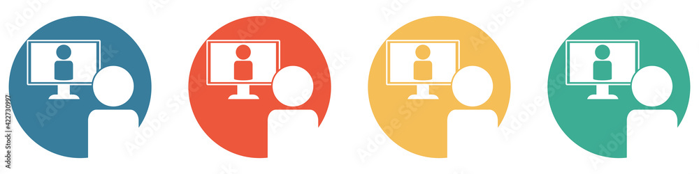 Bunter Banner mit 4 Buttons: Videokonferenz Bunter Banner mit 4 Buttons: Videokonferenz