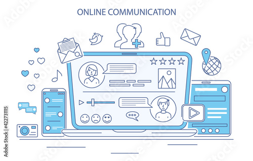 Online Communication Concept Contour Linear Style. Vector