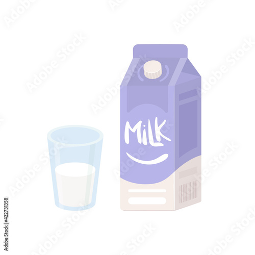 Milk in box and glass of milk. Breakfast preparation concept