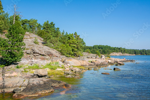 The rocky view of Porkkalanniemi, rocks, stones and Gulf of Finland, Kirkkonummi, Finland