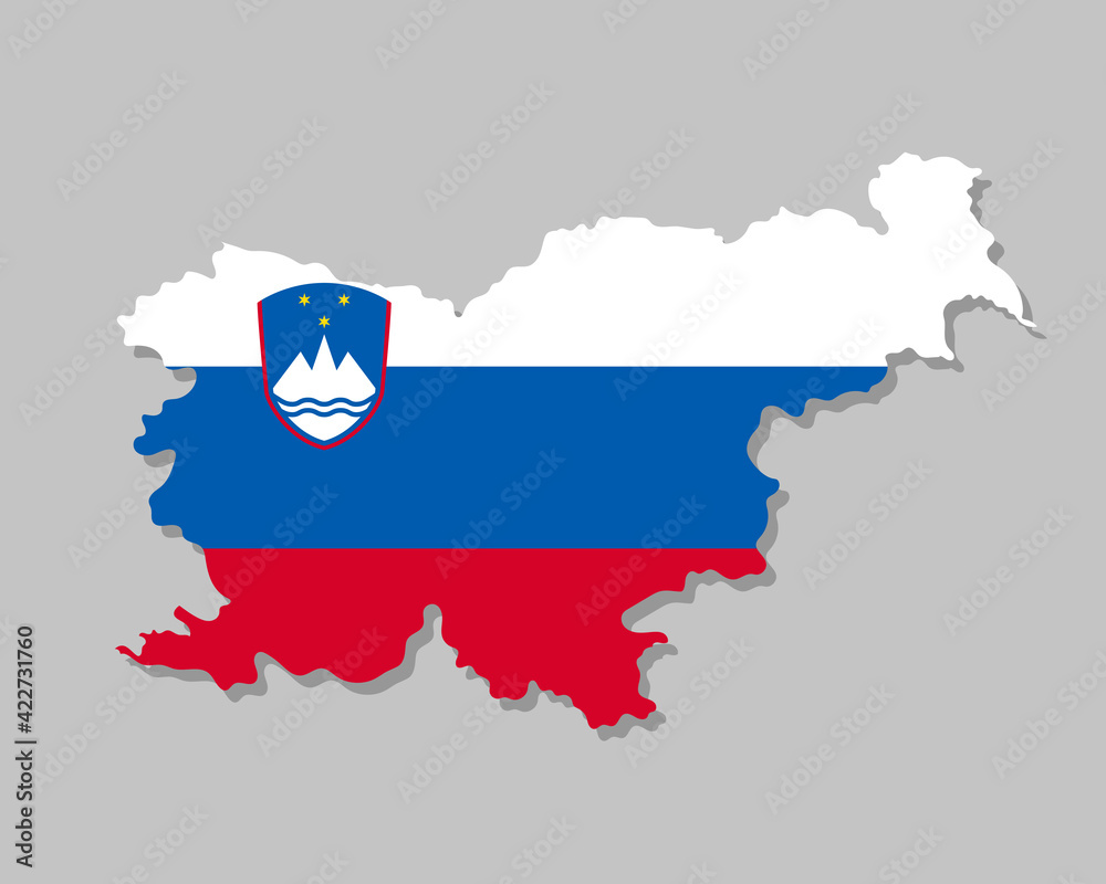 Highly detailed map of Slovenia with flag. Silhouette of Slovenian country map with flag inside. European land borders vector illustration on light gray background Highly detailed map of Slovenia with flag. Silhouette of Slovenian country map with flag inside. European land borders vector illustration on light gray background
