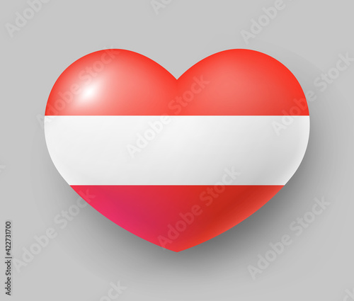 Free Download Heart shaped glossy national flag of Austria. European country flag red and white button, patriotic symbol realistic vector illustration on gray background - GFXLoad