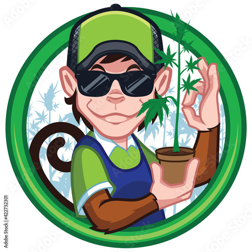 Cannabis Monkey Farmer Mascot