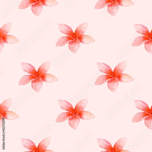 Seamless pattern with watercolor tropical Hawaiian flowers. Floral background. Travel, islands, summer.