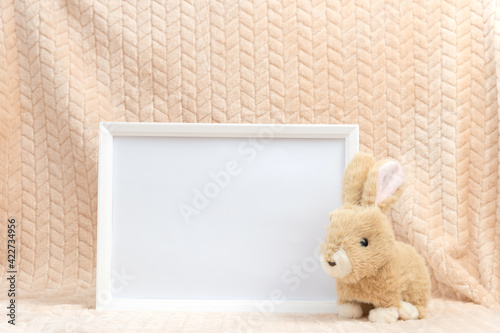 Fluffy beige rabbit animal on surface