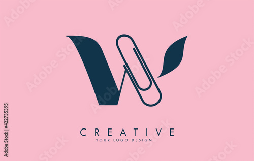 W letter logo design from paper clip. Business and education logo concept.