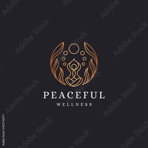 Luxurious nature people yoga logo icon design template. Elegant, florist, calm, peaceful, spa, gradient vector illustration
