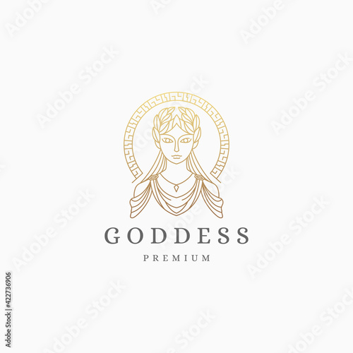 Valokuva Luxurious greek goddess woman with line style logo icon design template