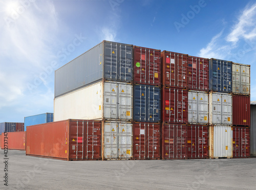 Stack of Containers Cargo Ship in Thailand.