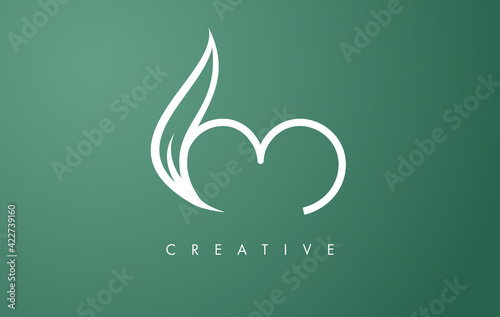 Elegant M letter Leaf Logo Design with Outline Monogram Style Flat and Minimalist Vector