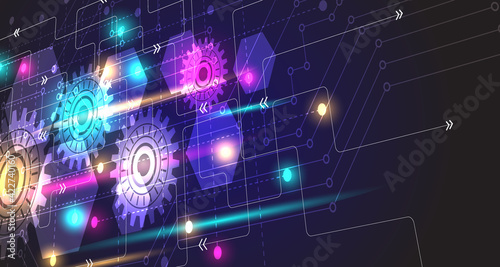 Vector technology gear circuit board background Network line illustration EP.1.
