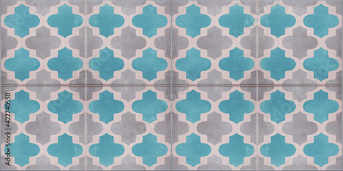 Turquoise gray grey traditional modern moroccan motif tiles wallpaper texture background - Square vintage retro concrete stone cement tiles wall with geometric pattern