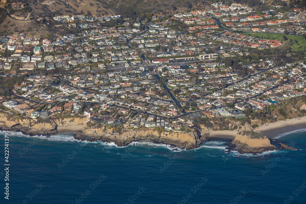 Afternoon aerial view of the Orange County coastal city of Laguna Beach, California, USA.