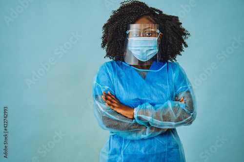 Konstfotografi Nurse practitioner doctor with personal protective equipment face shield goggles