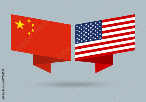 China and USA flags. Chinese and American national symbols. Vector illustration.