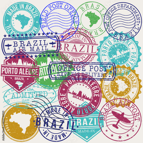 Porto Alegre Brazil Set of Stamps. Travel Stamp. Made In Product. Design Seals Old Style Insignia.