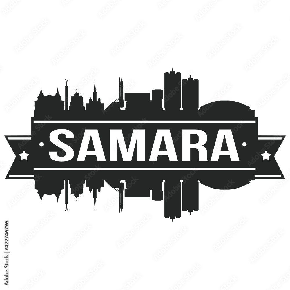 Samara Russia Skyline Banner Vector Design Silhouette Art Stencil Illustration City.