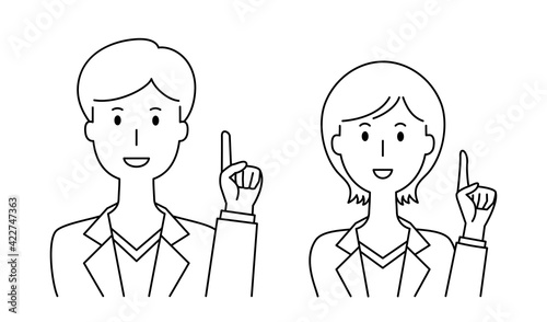 白衣を着て指差しで説明をする男女のベクターイラスト