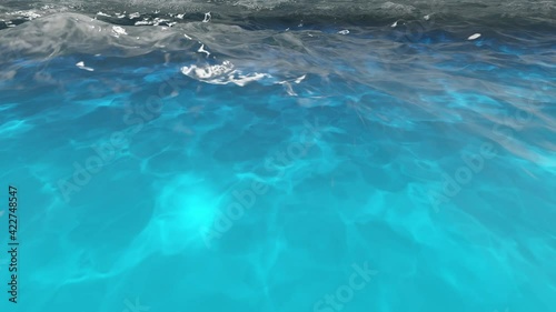 Beautiful tranquil natural vacation seascape with scenic ocean waves in tropical environment, deep clear transparent pure blue water background. A summer travel in paradise, peaceful 3D render