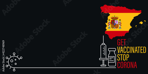 vaccination time, healthcare concept background, banner. Coronavirus Concept With  spain Flag.