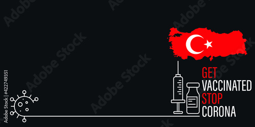 Turkey vaccination concept, vaccine injection in map of Turkey. Vaccine and vaccination against coronavirus, COVID-19. Vector template about Healthcare.