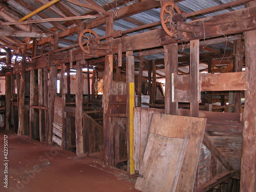 Inside image of old drive wheels used for shearers to drive their cutting handpieces. © Pidjin