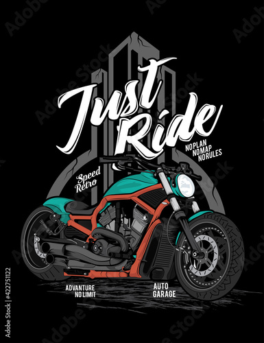 just ride, big power engine motor illustration