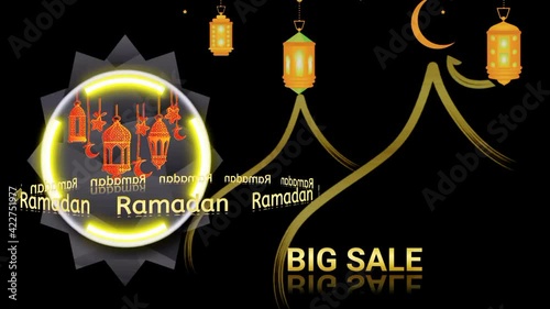 Footage motion Ramadan sale light neon effect black screen for promo your product.