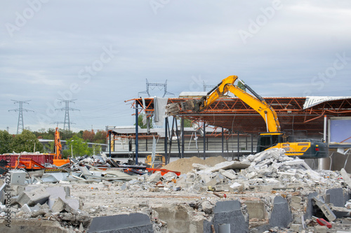 Demolition machines on a construction site