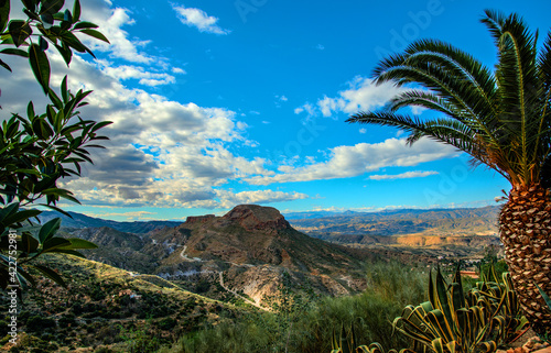 View from Cabrera in HDR towards  Cortijo Grande  near Mojacar  Almeria  Andalusia  Spain