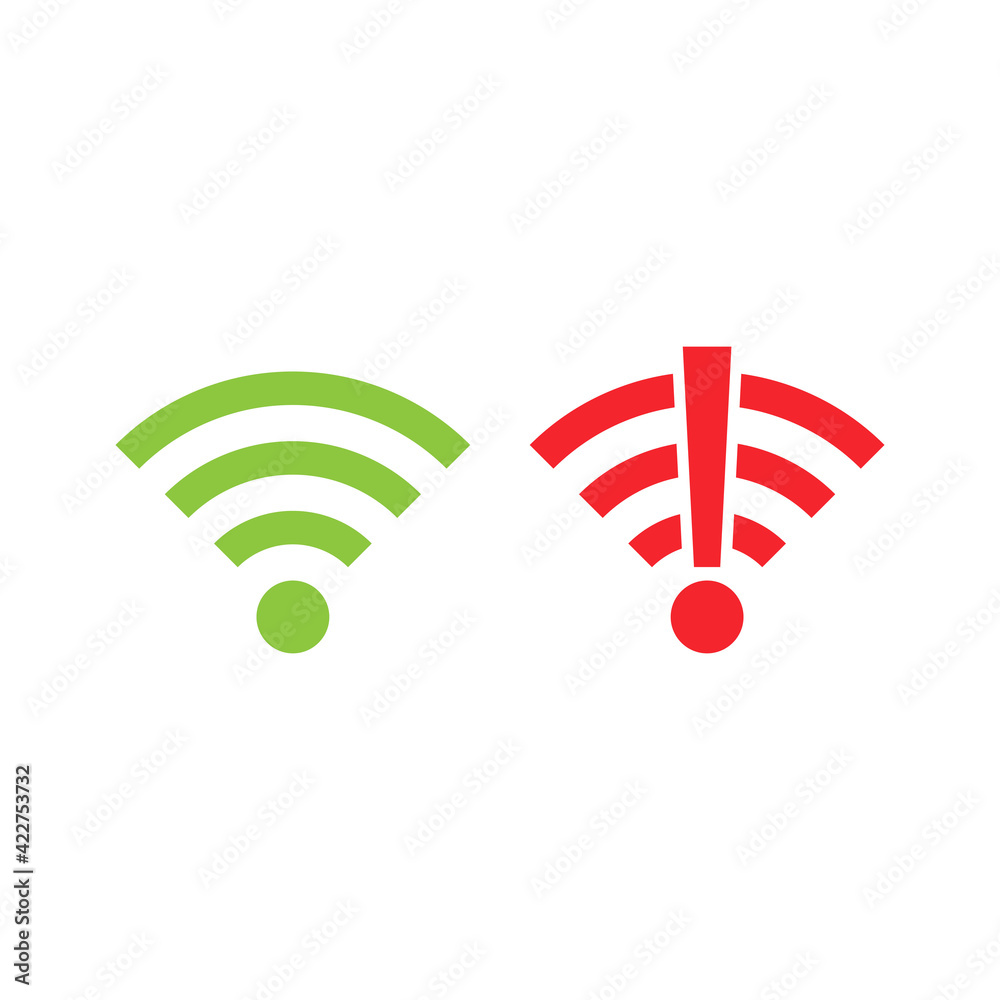 Wi-fi icon set. Wireless technology collection. Green and red wifi pictogram group. No signal. Vector isolated on white background Wi-fi icon set. Wireless technology collection. Green and red wifi pictogram group. No signal. Vector isolated on white background