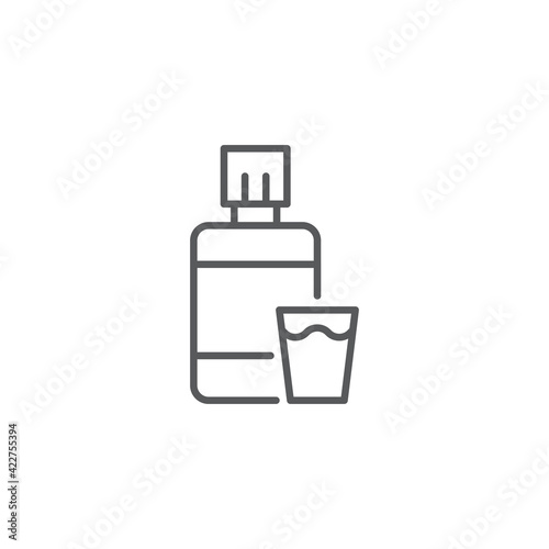Mouthwash plastic bottle and glass icon isolated on white background. Liquid for rinsing mouth. Oralcare equipment. Set icons colorful. Vector Illustration