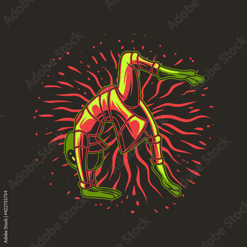 t shirt design alien exercises with somersault poses yoga illustration