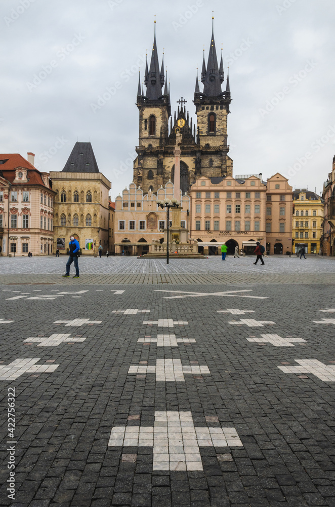 Old Town Square in Prague with 25,000 crosses for covid-19 victims in the Czech Republic
