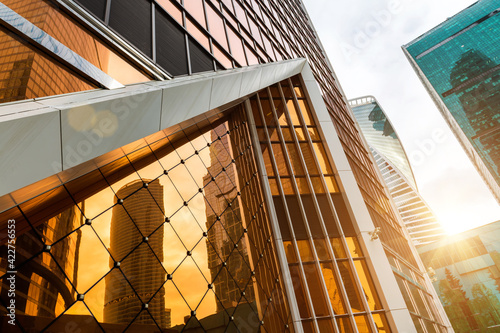 Modern business buildings. The exterior of the building is made of metal and glass. Moscow.