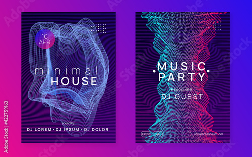 Neon music poster. Electro dance dj. Electronic sound fest. Club event flyer. Techno trance party.