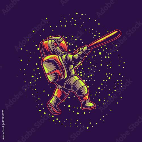 t shirt design astronaut hit the home run in the galaxy baseball illustration
