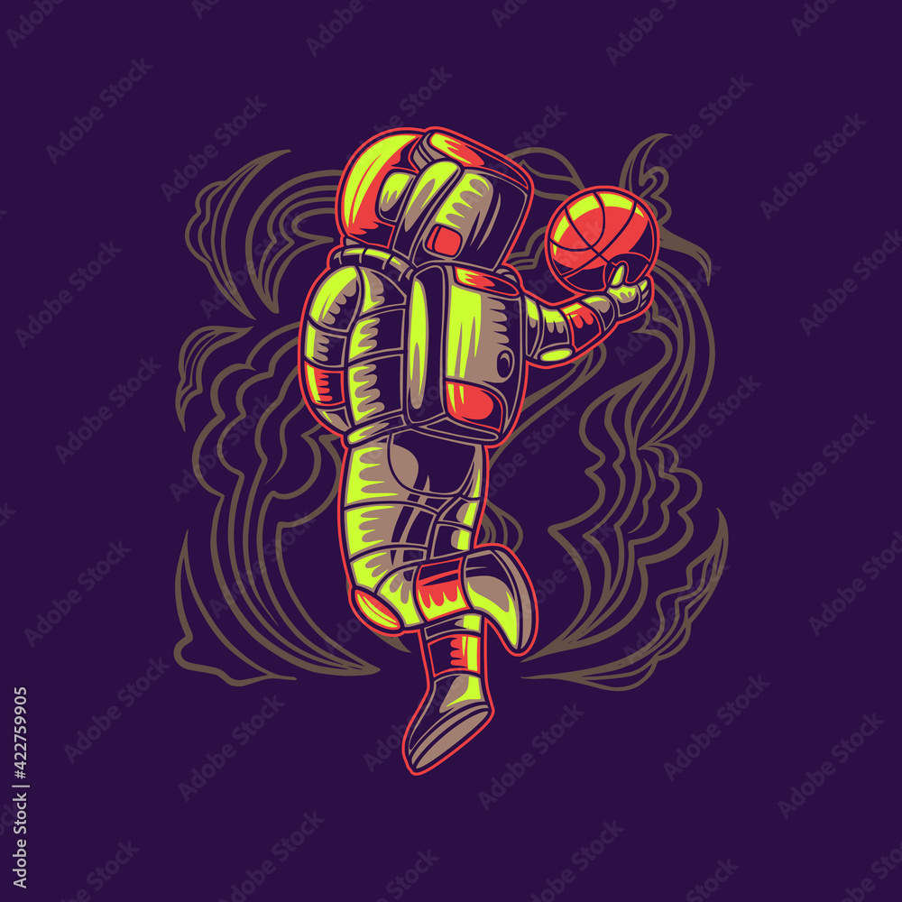 t shirt design astronaut playing basketball basketball illustration t shirt design astronaut playing basketball basketball illustration