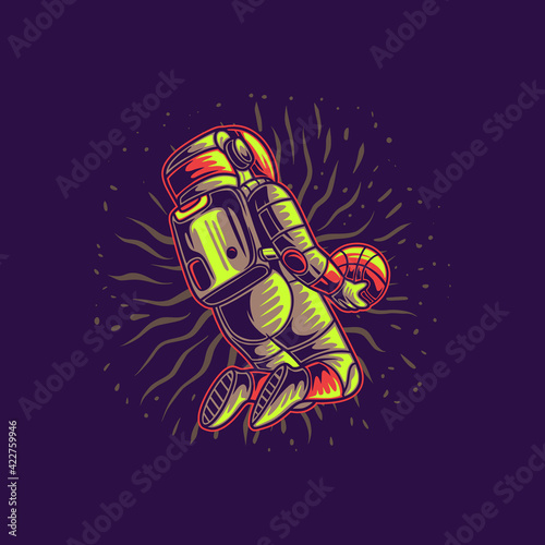 t shirt design astronaut catching basketball basketball illustration