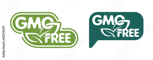 GMO free green bubble - badge with leaf and text
