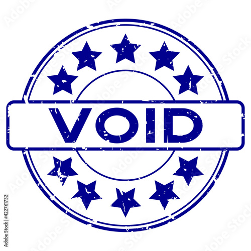 Grunge blue void word with star icon rubber seal stamp on white background