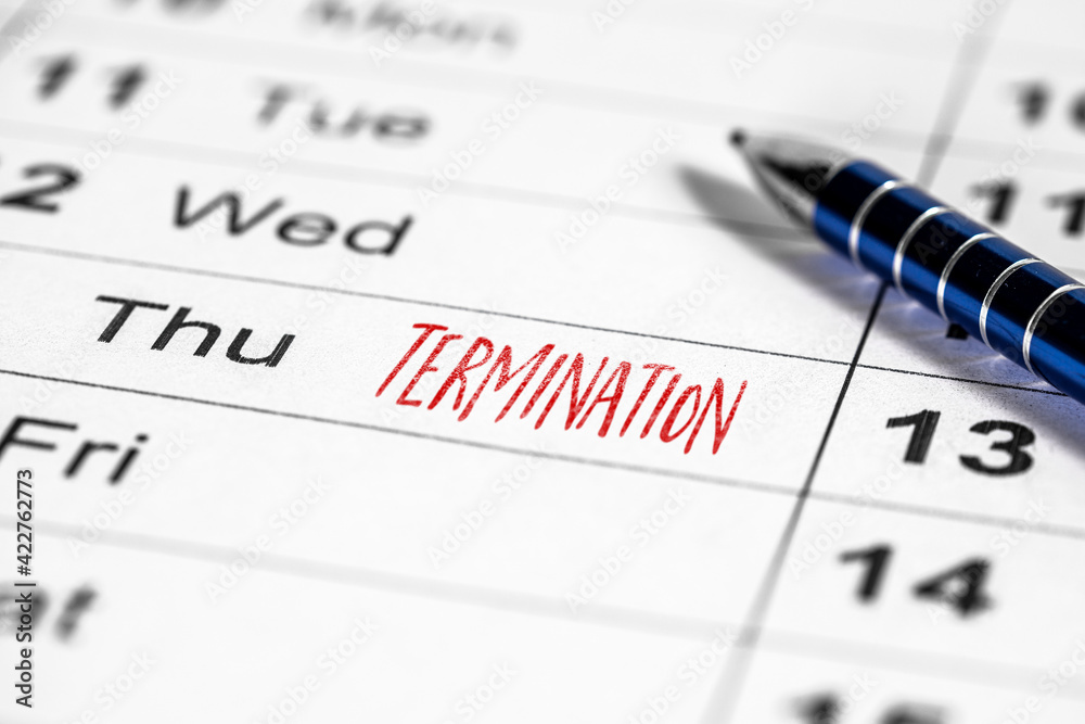 Calendar with english word Termination, repercussion due to covid-19 Calendar with english word Termination, repercussion due to covid-19